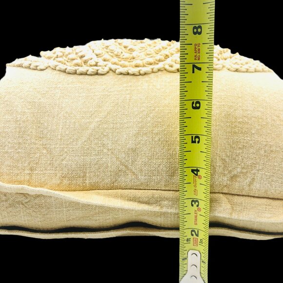 Vtg Shabby Chic Embroidered Textured Pumpkin Decorative Pillow Beige Cotton 19" - Picture 10 of 11